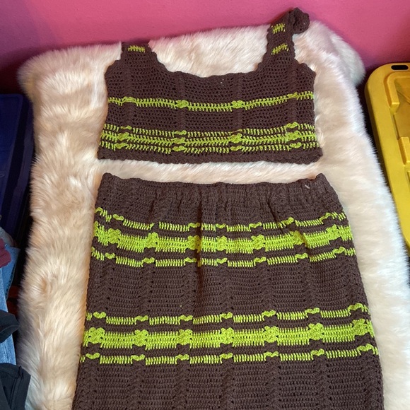 NWOT Free People Beach Donni Crochet Sweater Skirt Set Size L Color Brown/Green - Picture 2 of 16
